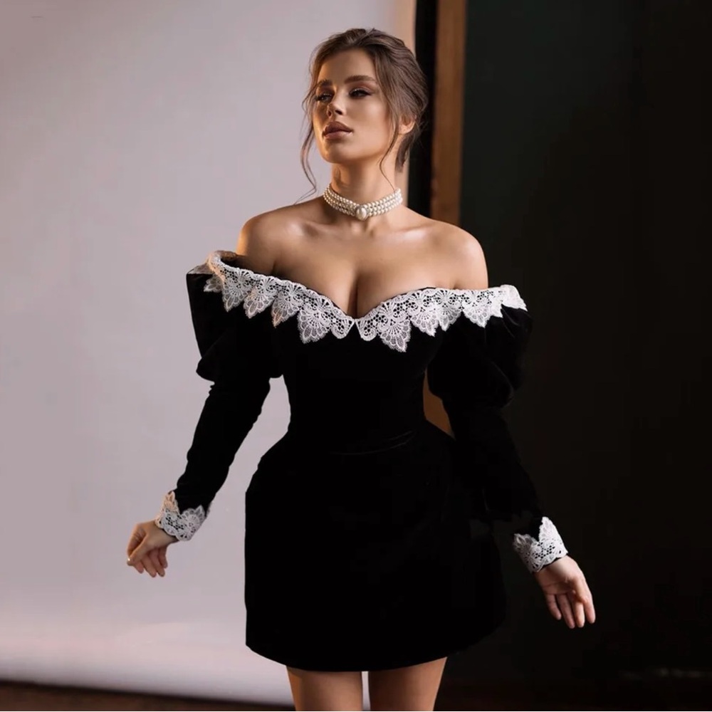Elegant Black Velvet Off-Shoulder Dress